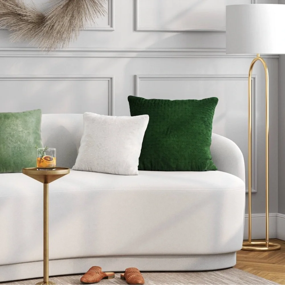 Threshold Quilted White Velvet Square Throw Pillow